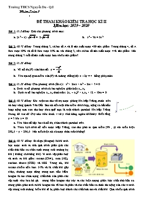 Đề tham khảo kiểm tra học kì II môn Toán Lớp 9 - Năm học 2019-2020 - Trường THCS Nguyễn Du